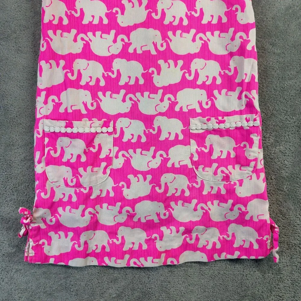 Lilly Pulitzer Dress Girls 8 Pink Tusk in Sun Elephant Lace Shift Hem Bow Preppy